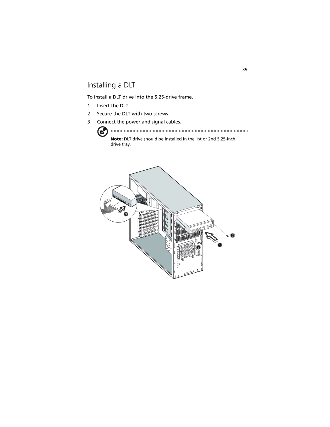 Acer G301 manual Installing a DLT 