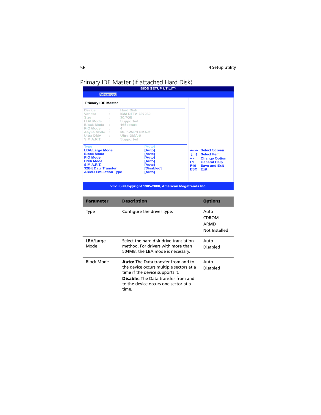 Acer G301 manual Primary IDE Master if attached Hard Disk, Armd 