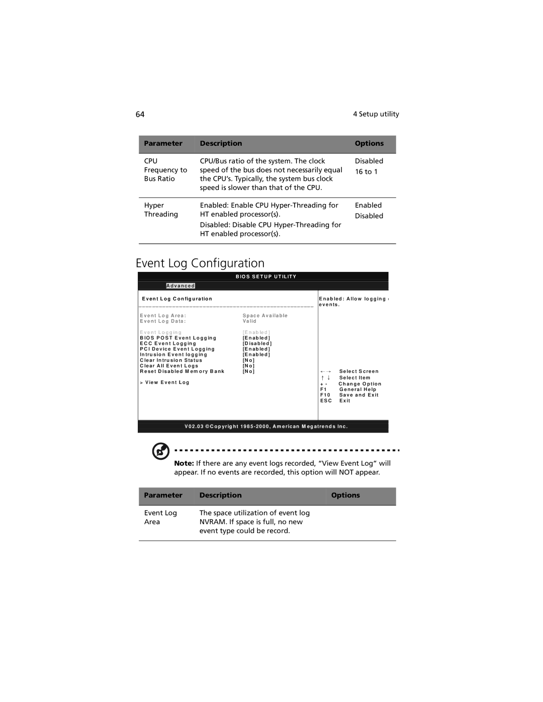 Acer G301 manual Event Log Configuration, Cpu 