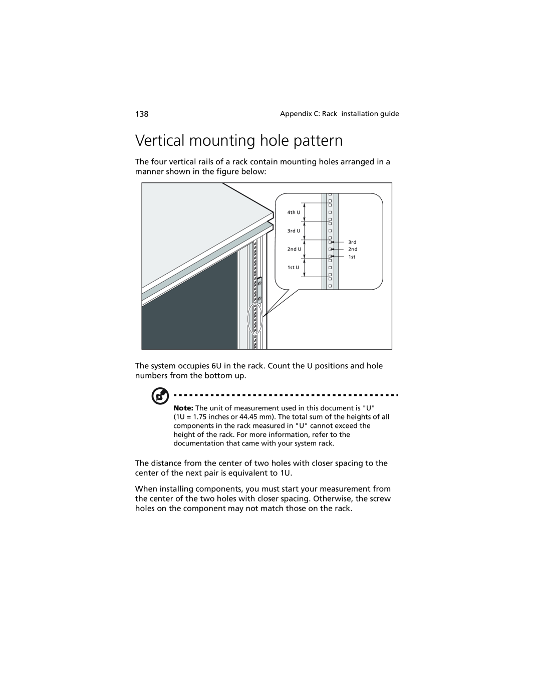 Acer G301 manual Vertical mounting hole pattern 