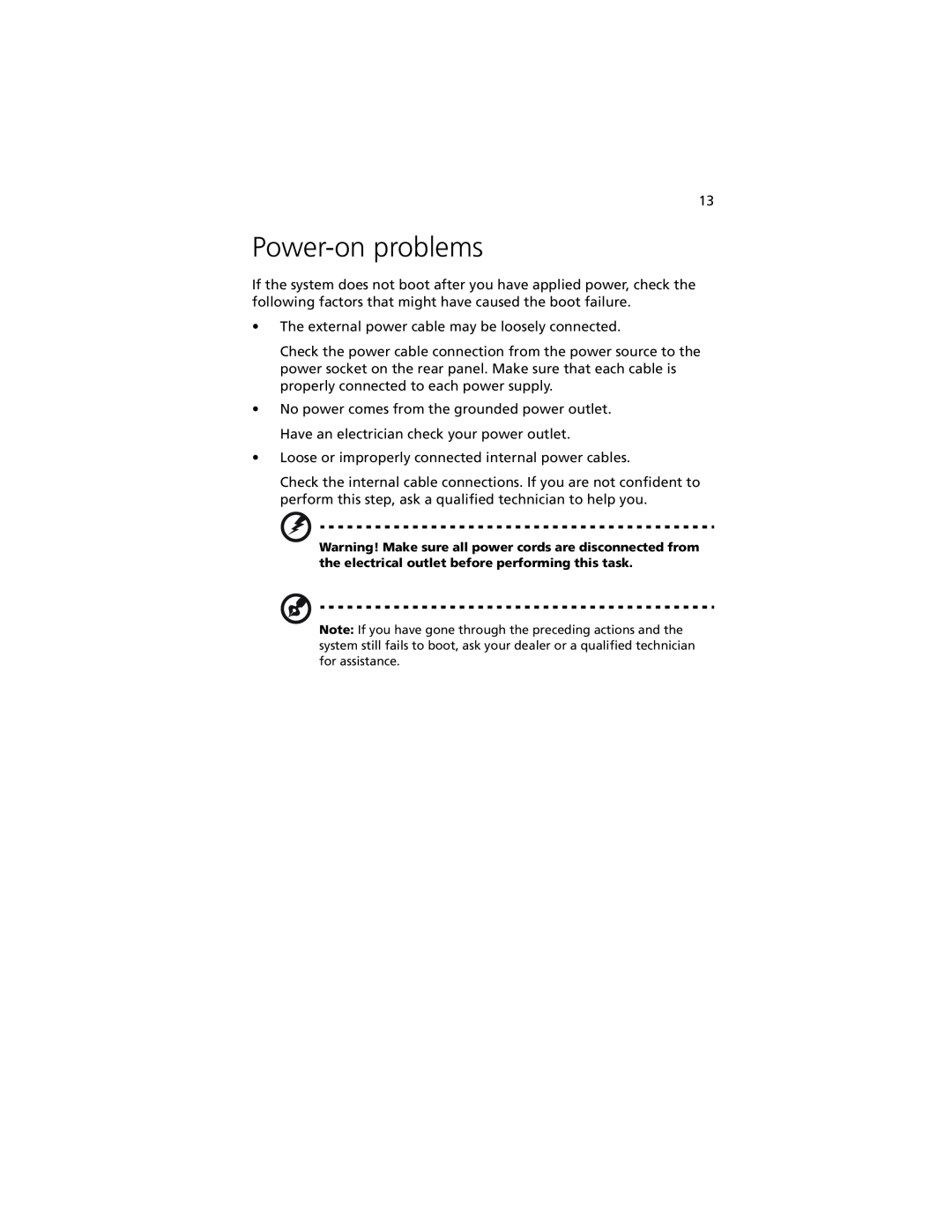 Acer G301 manual Power-on problems 