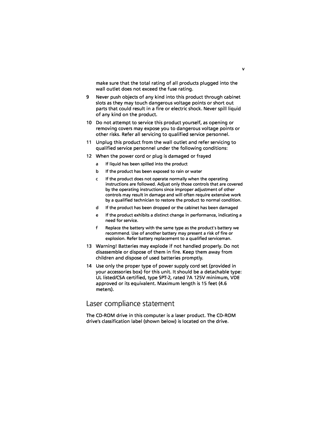 Acer G301 manual Laser compliance statement 
