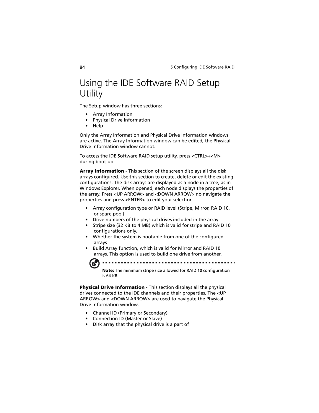Acer G301 manual Using the IDE Software RAID Setup Utility 