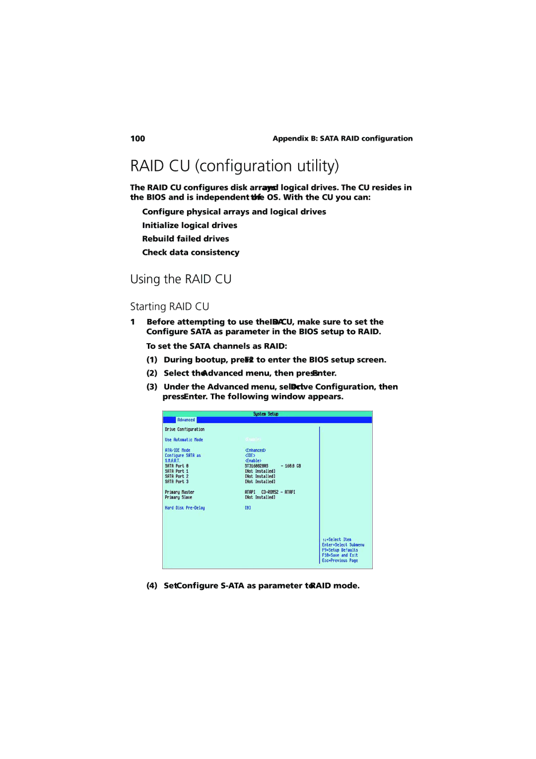 Acer G320 Series manual RAID CU configuration utility, Using the RAID CU, Starting RAID CU 