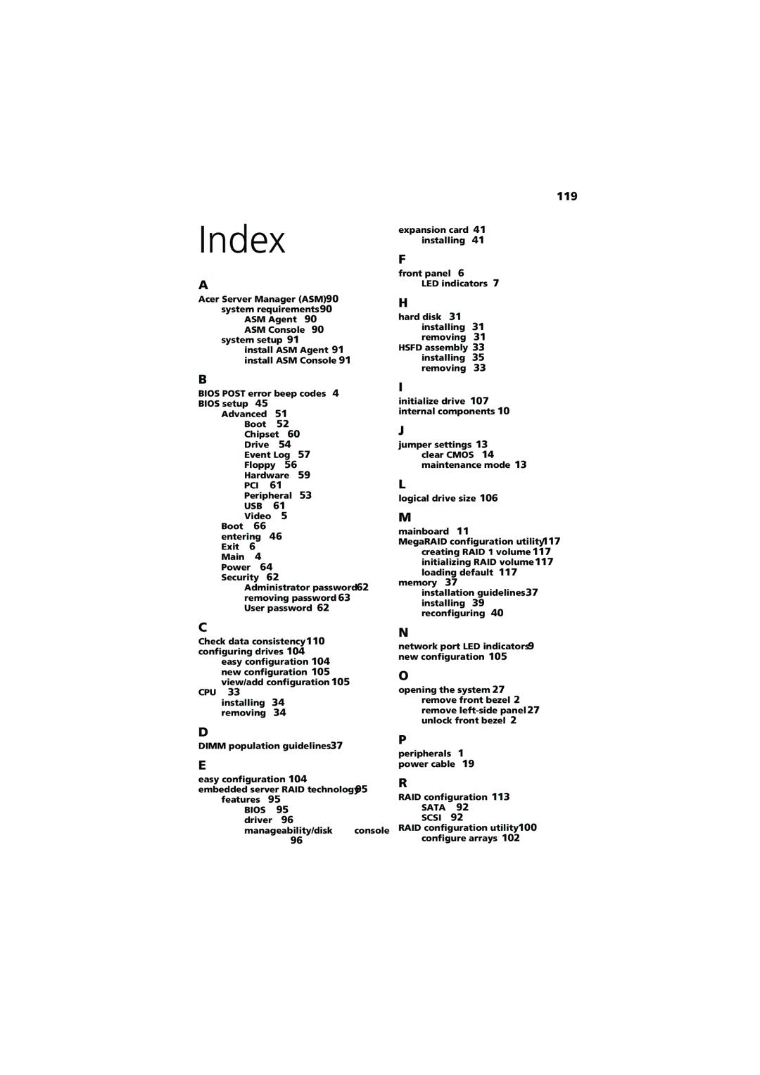 Acer G320 Series manual Index 