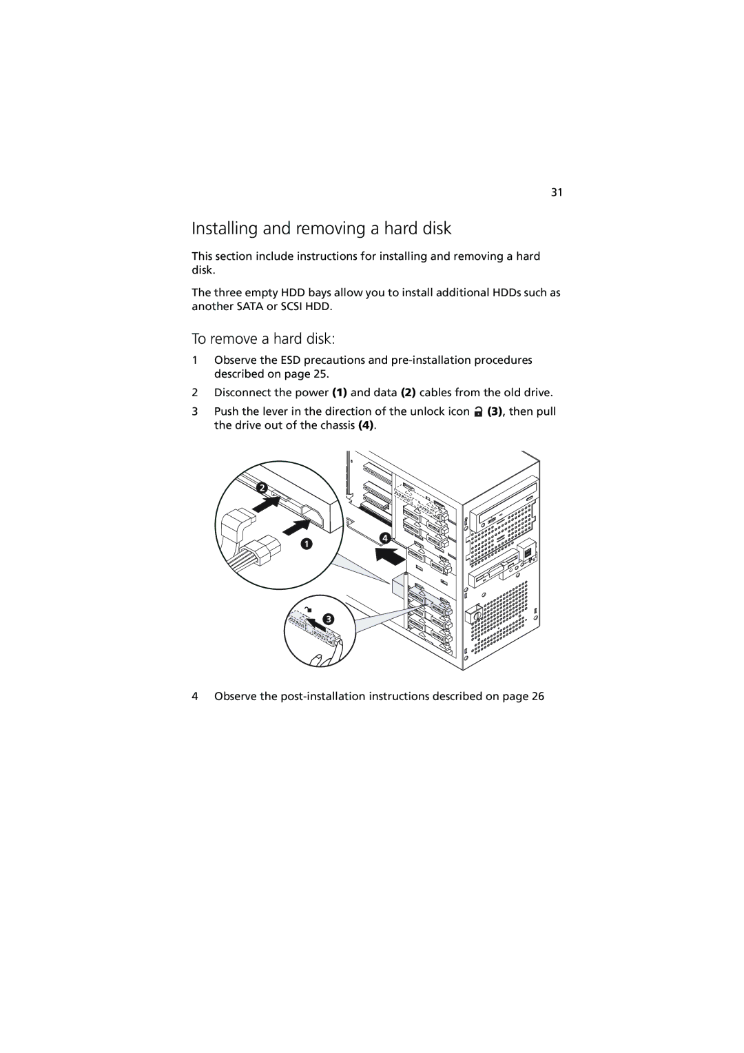 Acer G320 Series manual Installing and removing a hard disk, To remove a hard disk 