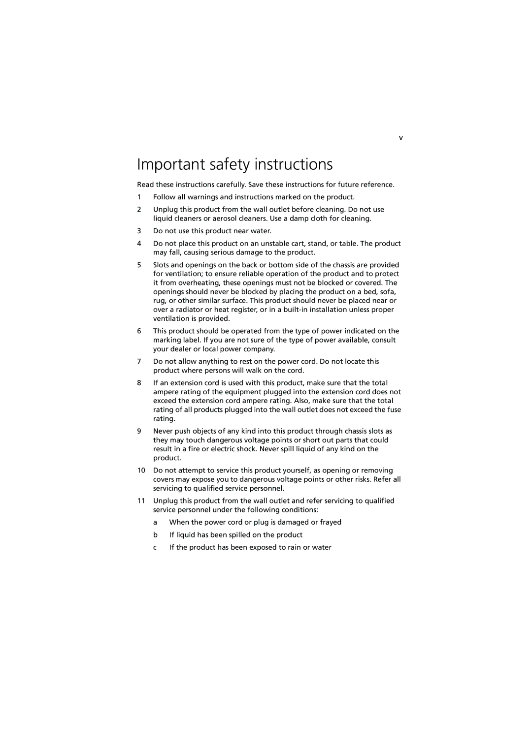 Acer G320 Series manual Important safety instructions 