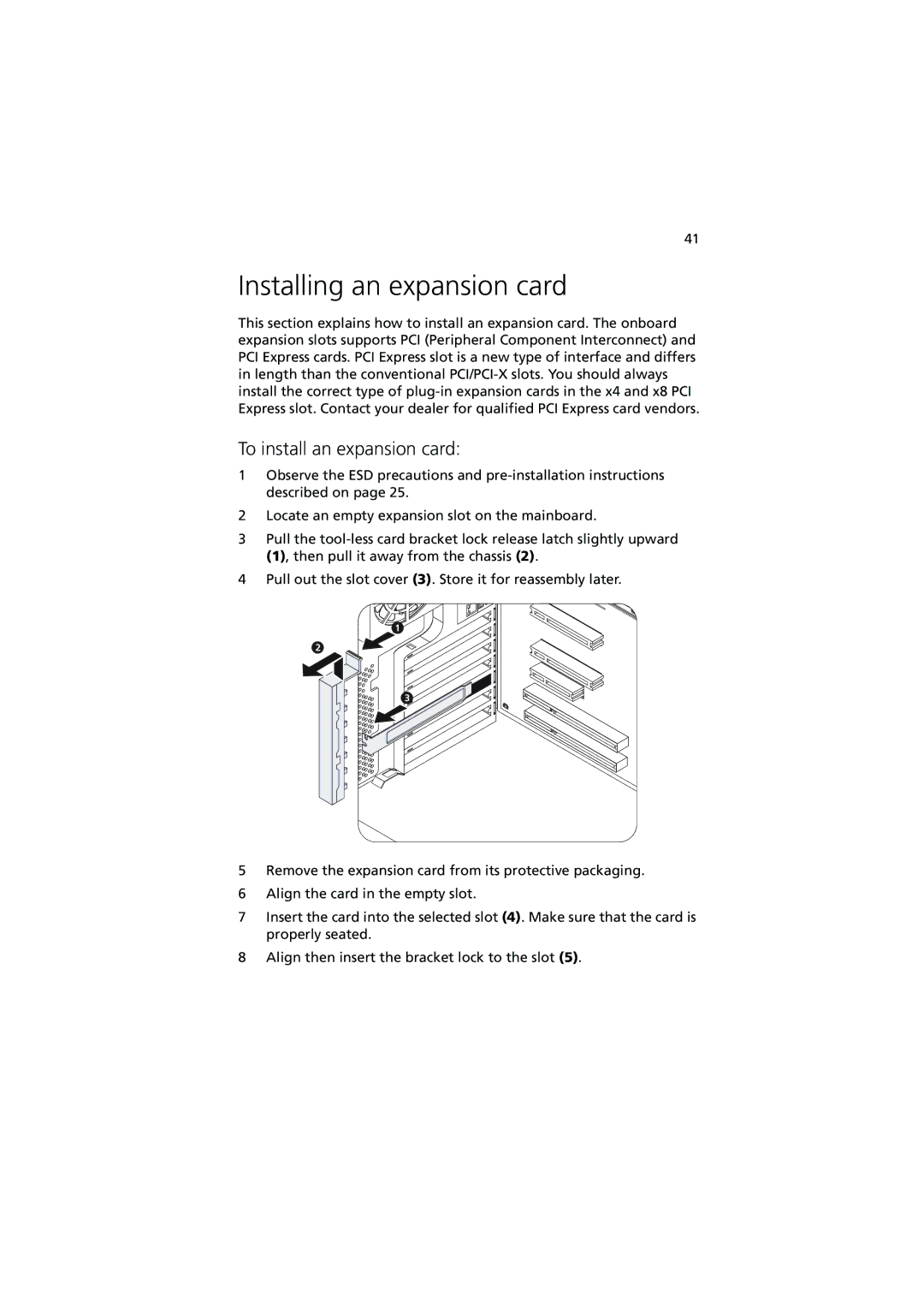 Acer G320 Series manual Installing an expansion card, To install an expansion card 