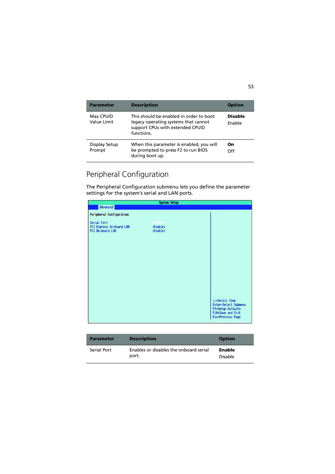 Acer G320 Series manual Peripheral Configuration, Disable 