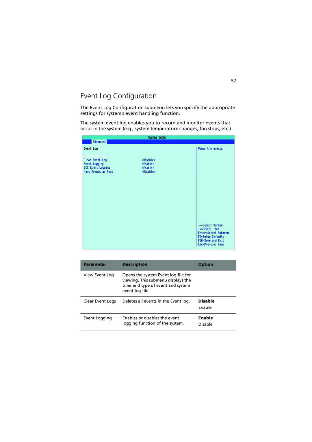 Acer G320 Series manual Event Log Configuration 