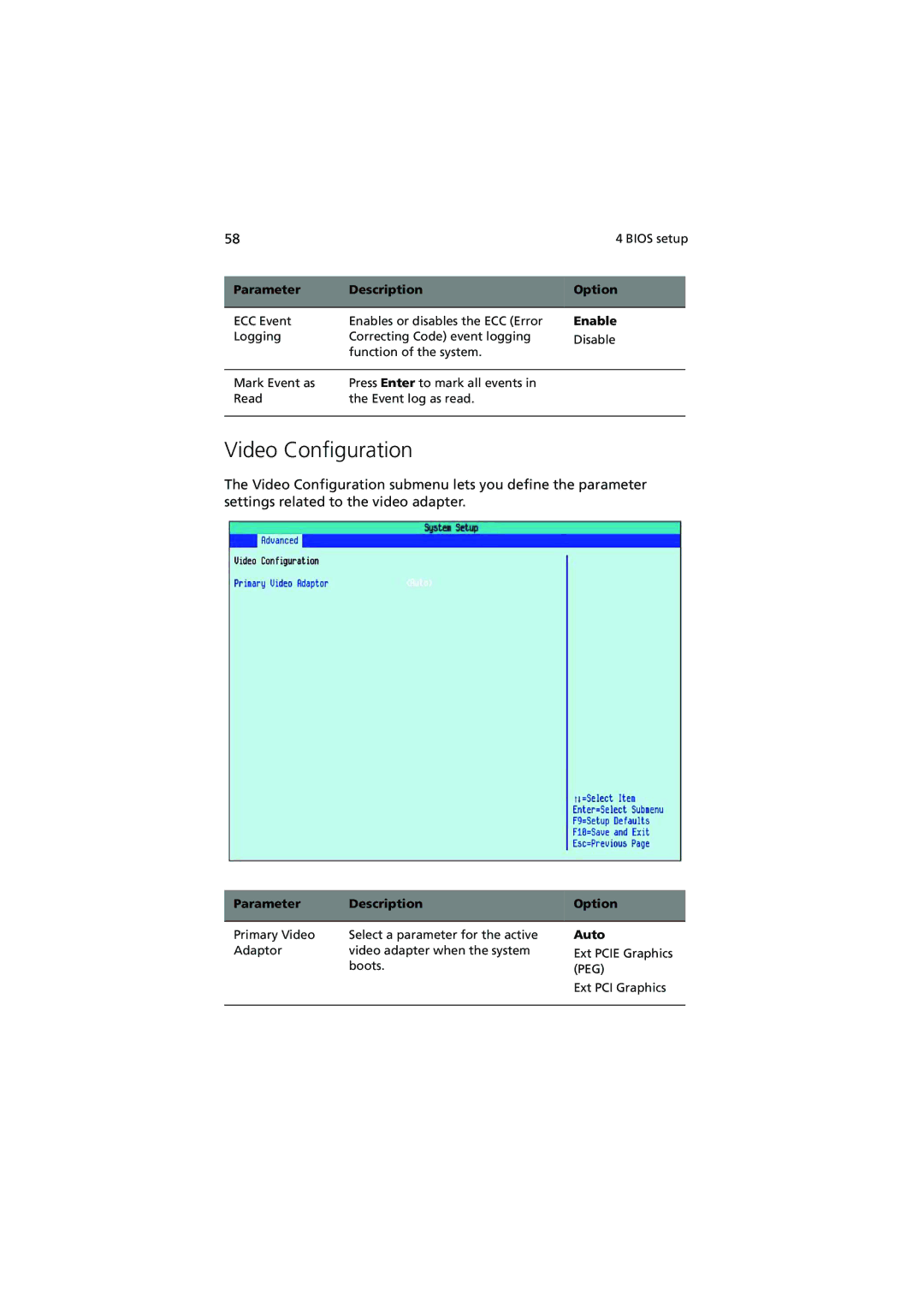 Acer G320 Series manual Video Configuration, Auto 