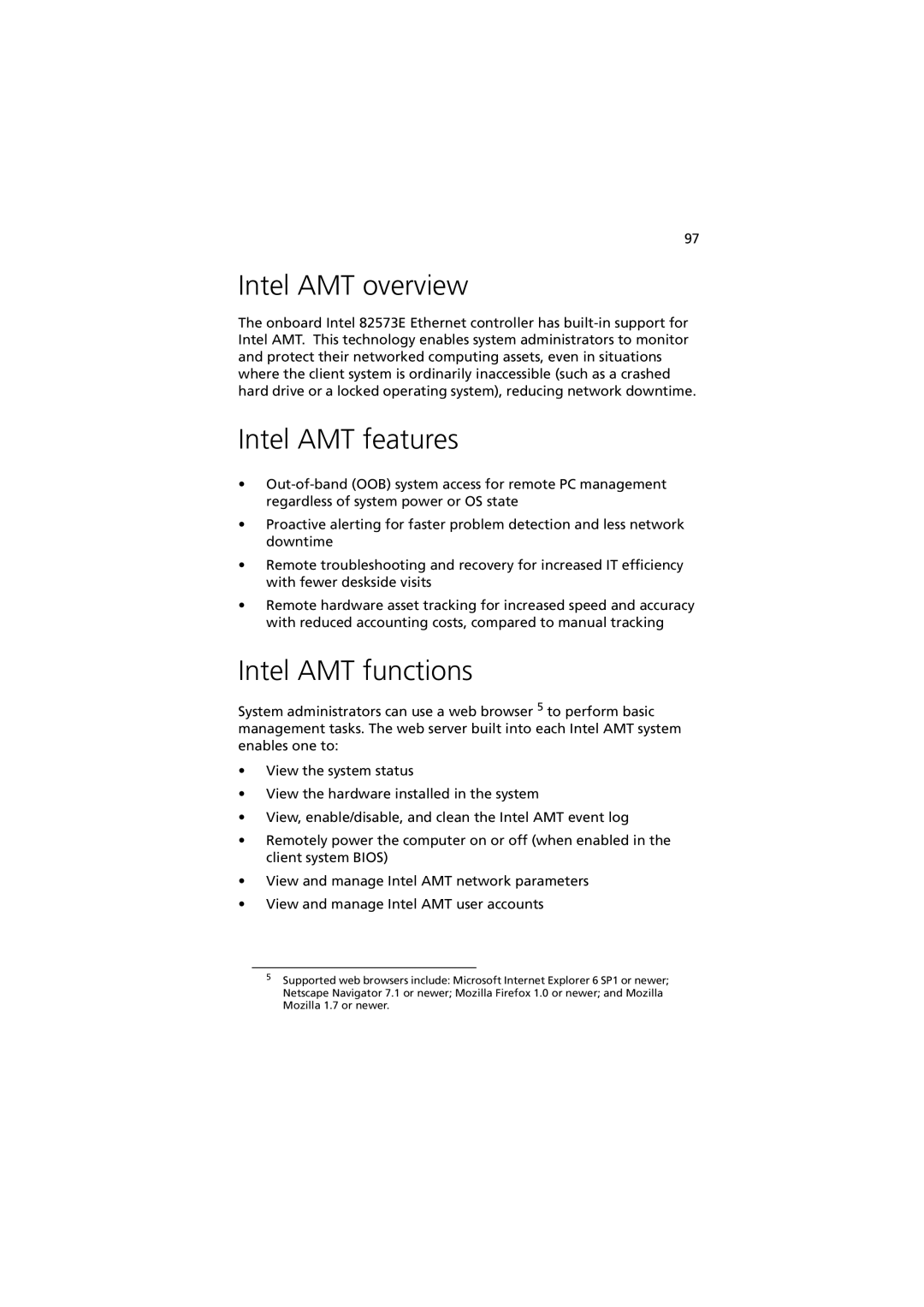 Acer G330 Series manual Intel AMT overview, Intel AMT features, Intel AMT functions 