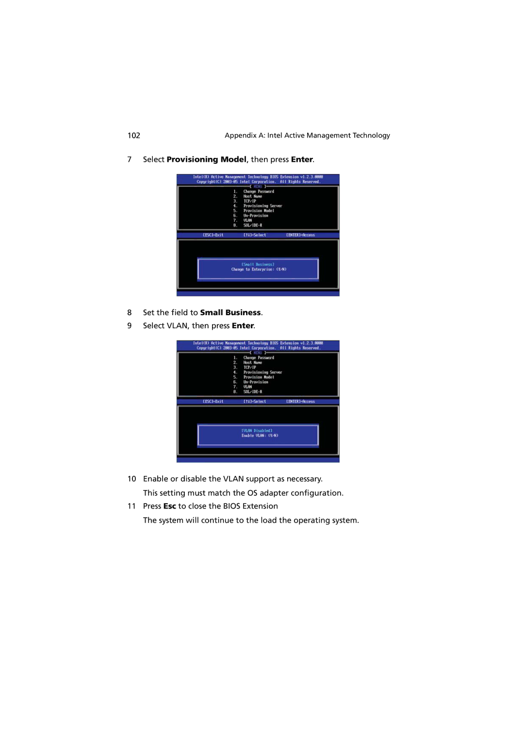 Acer G330 Series manual Select Provisioning Model, then press Enter 