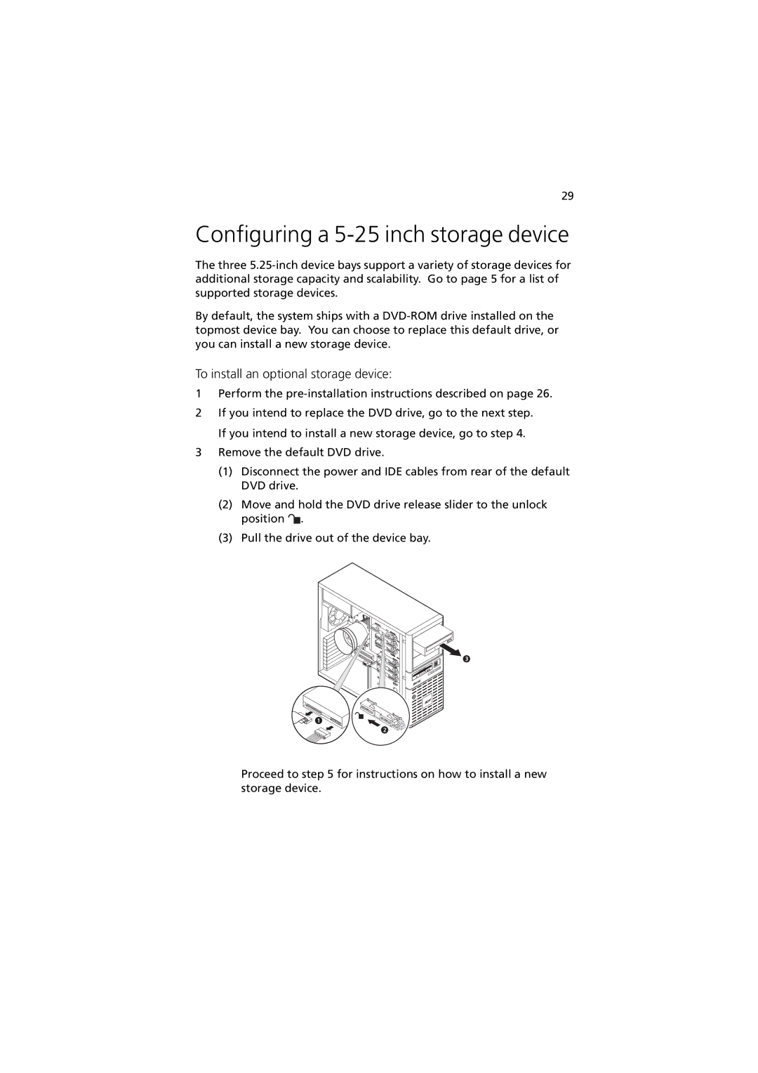 Acer G330 Series manual Configuring a 5-25 inch storage device, To install an optional storage device 