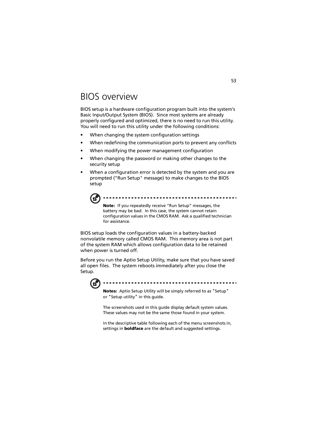 Acer G330 Series manual Bios overview 