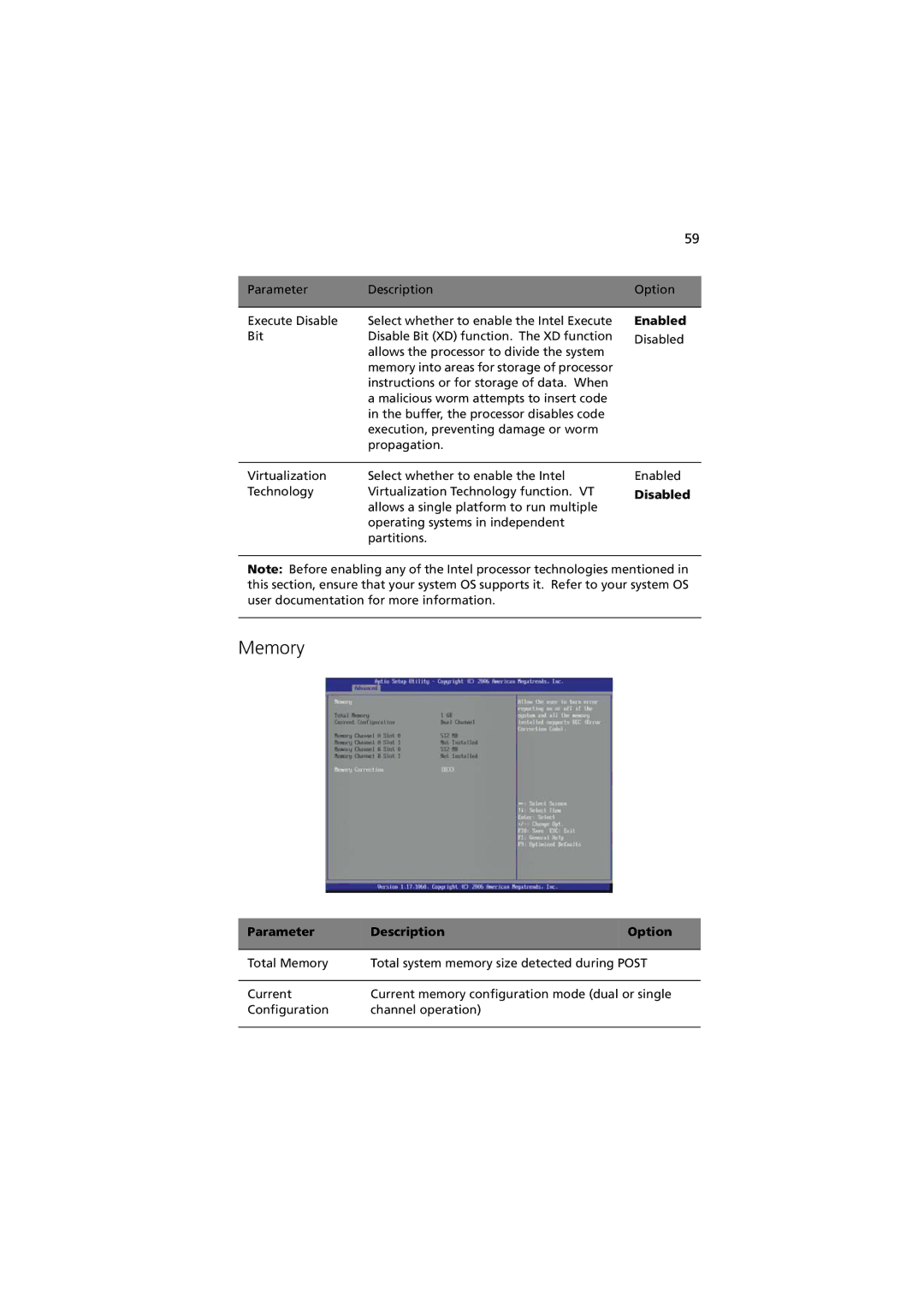 Acer G330 Series manual Memory, Disabled 