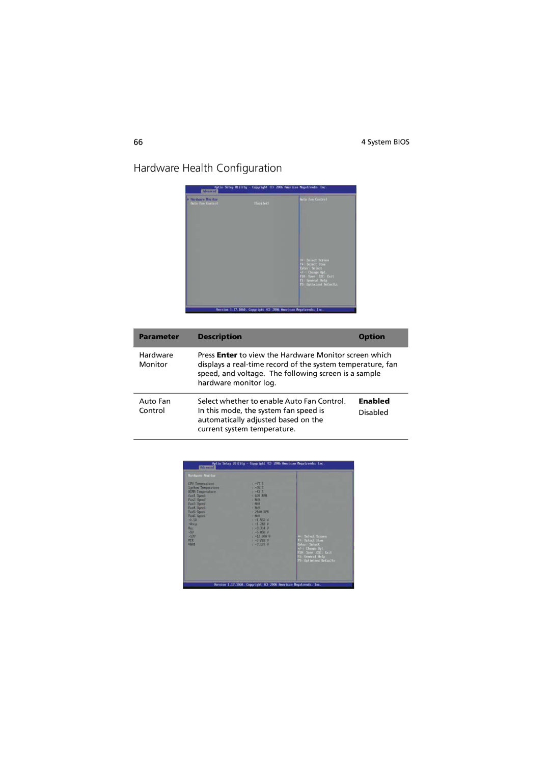 Acer G330 Series manual Hardware Health Configuration, Enabled 