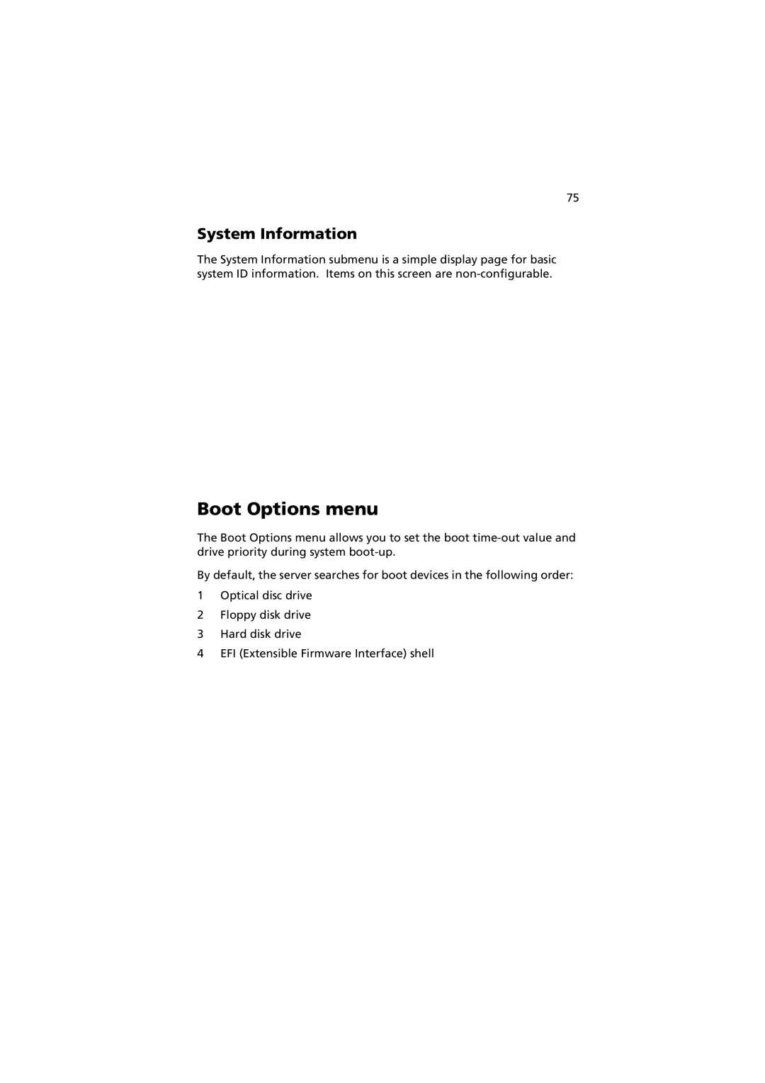 Acer G330 Series manual Boot Options menu, System Information 