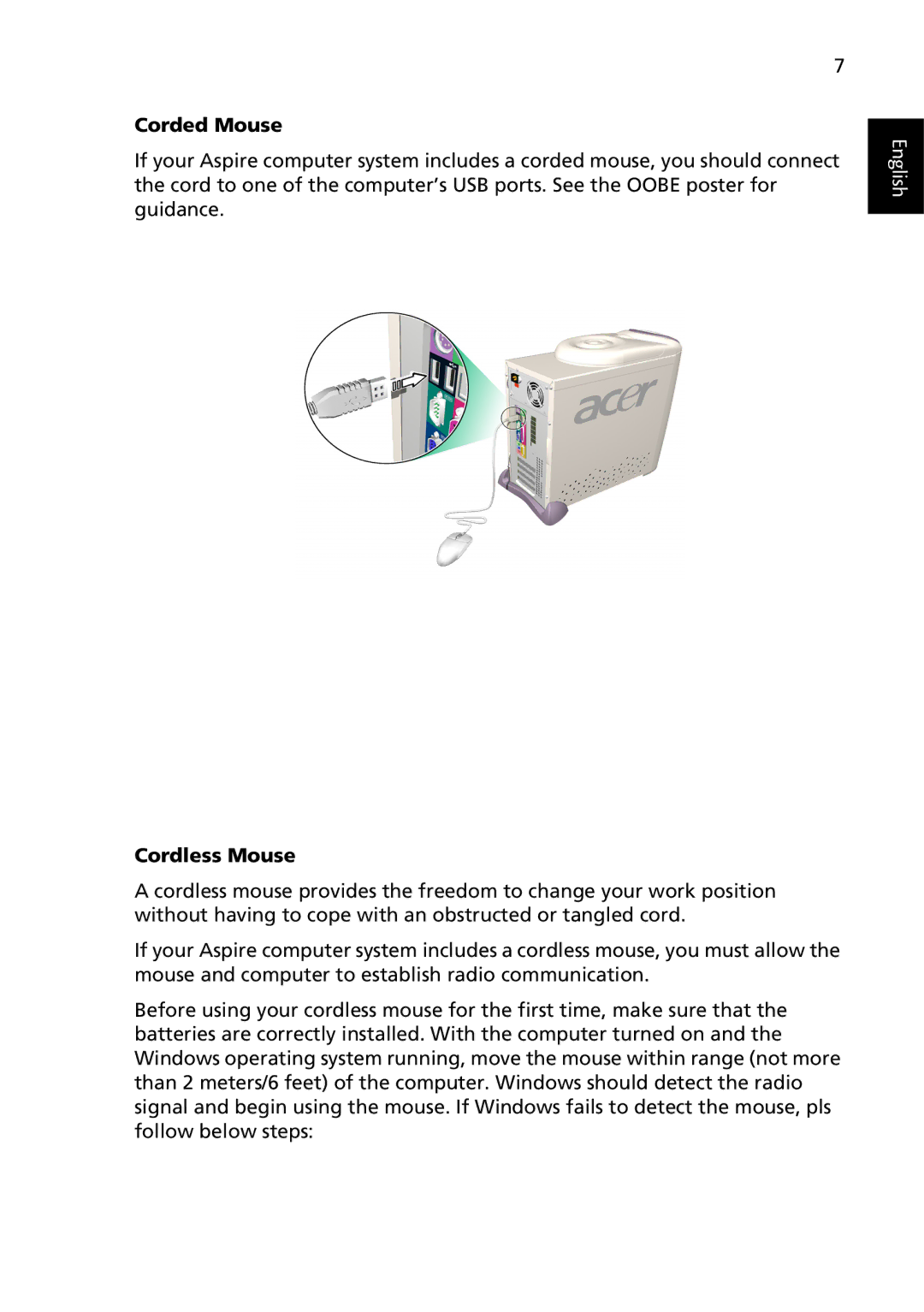 Acer G500 manual Corded Mouse, Cordless Mouse 
