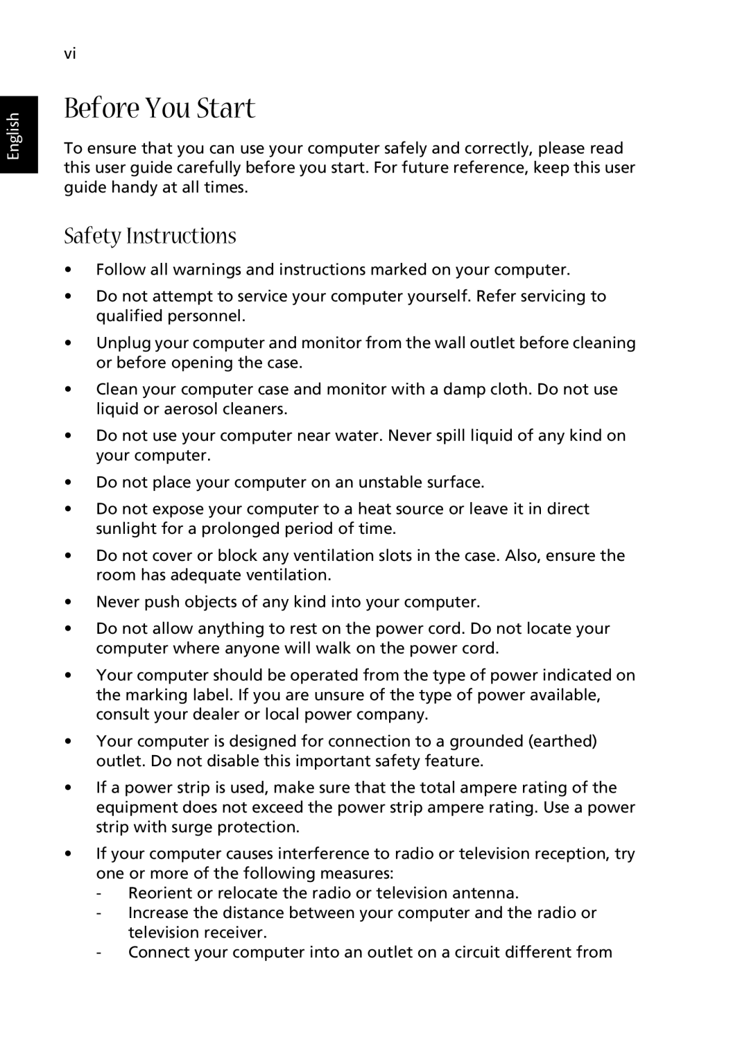 Acer G500 manual Before You Start, Safety Instructions 