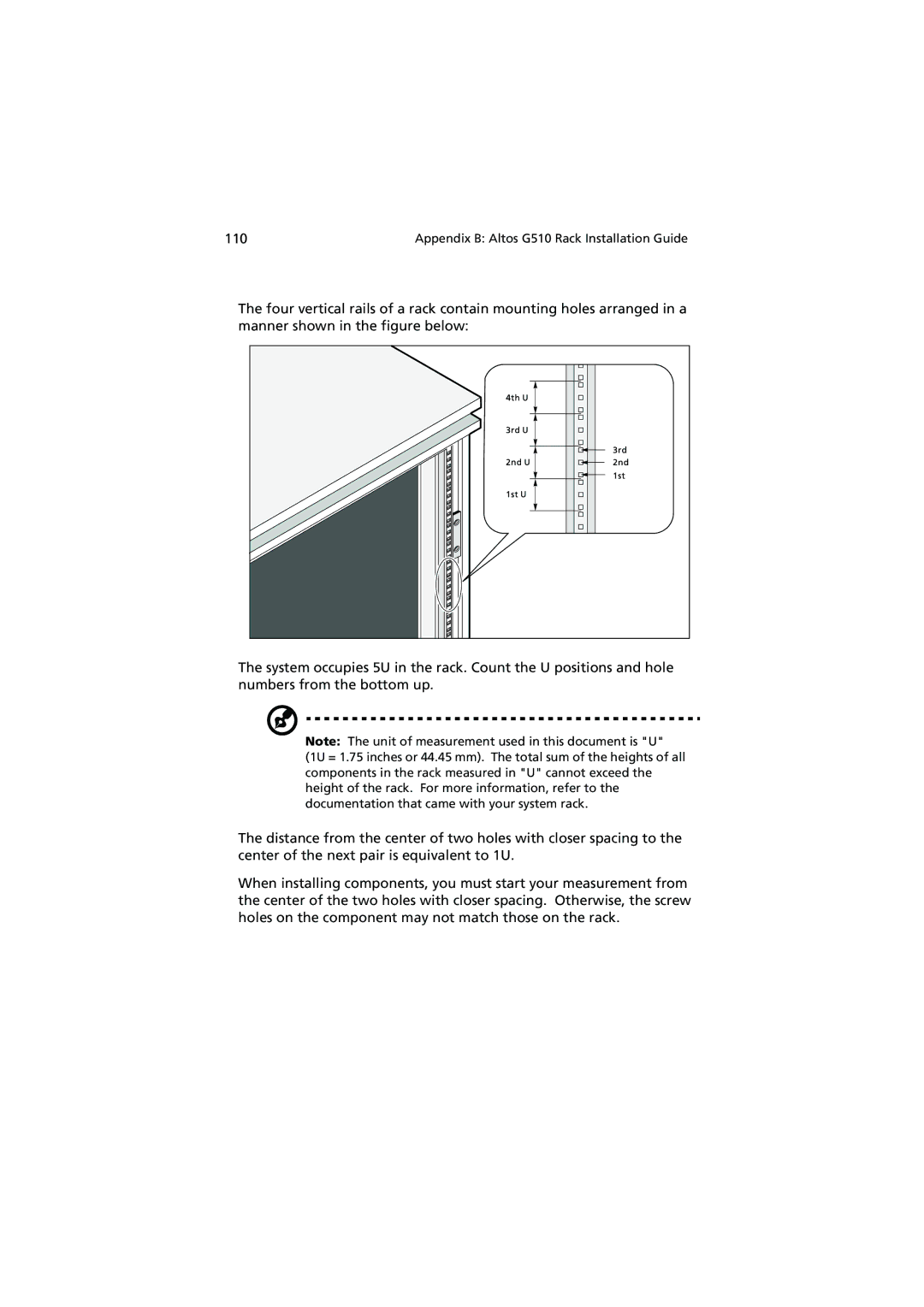 Acer G510 series manual Appendix B Altos G510 Rack Installation Guide 