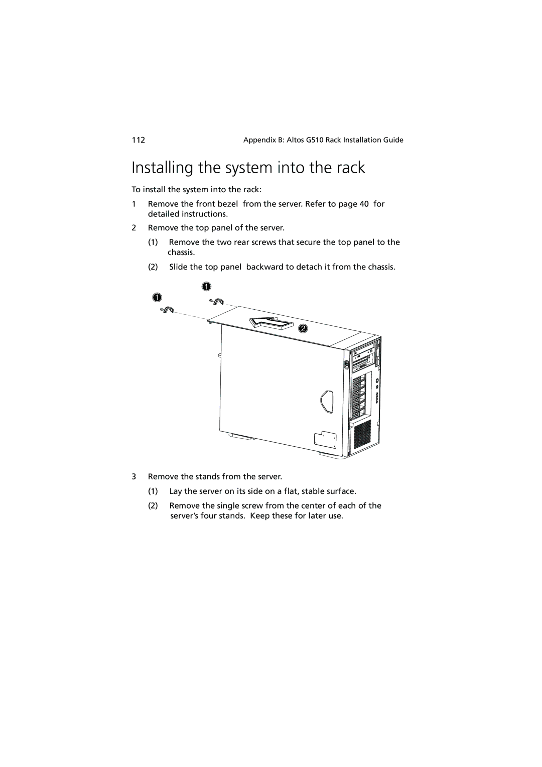 Acer G510 series manual Installing the system into the rack 