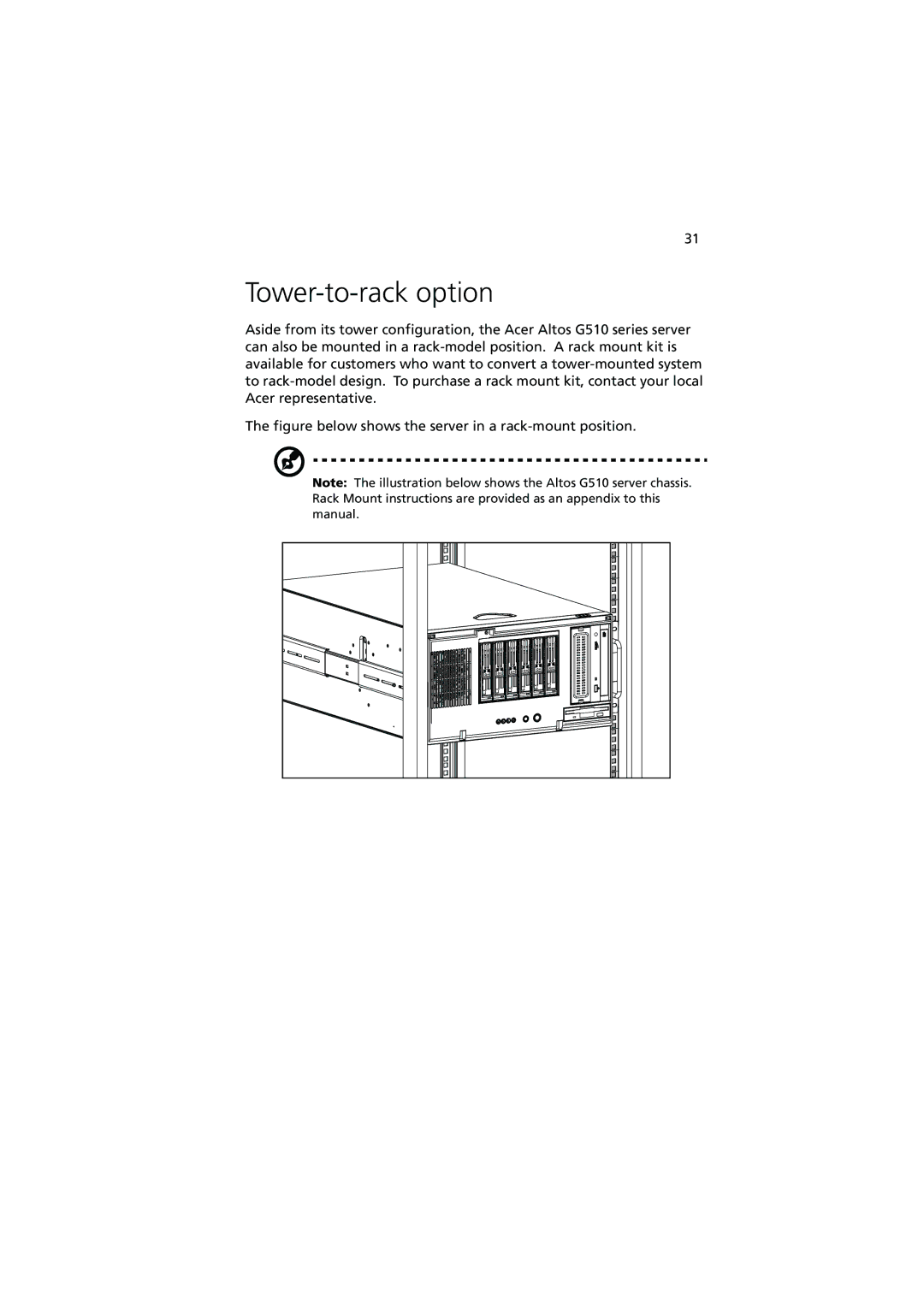 Acer G510 series manual Tower-to-rack option 