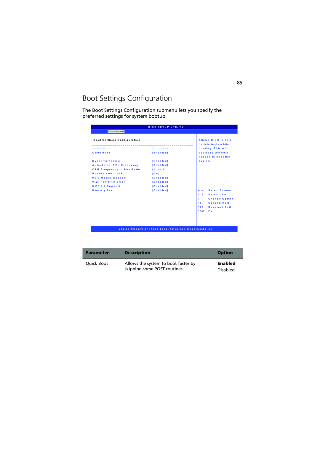 Acer G510 series manual Boot Settings Configuration, O S S E T U P U T I L I T Y 