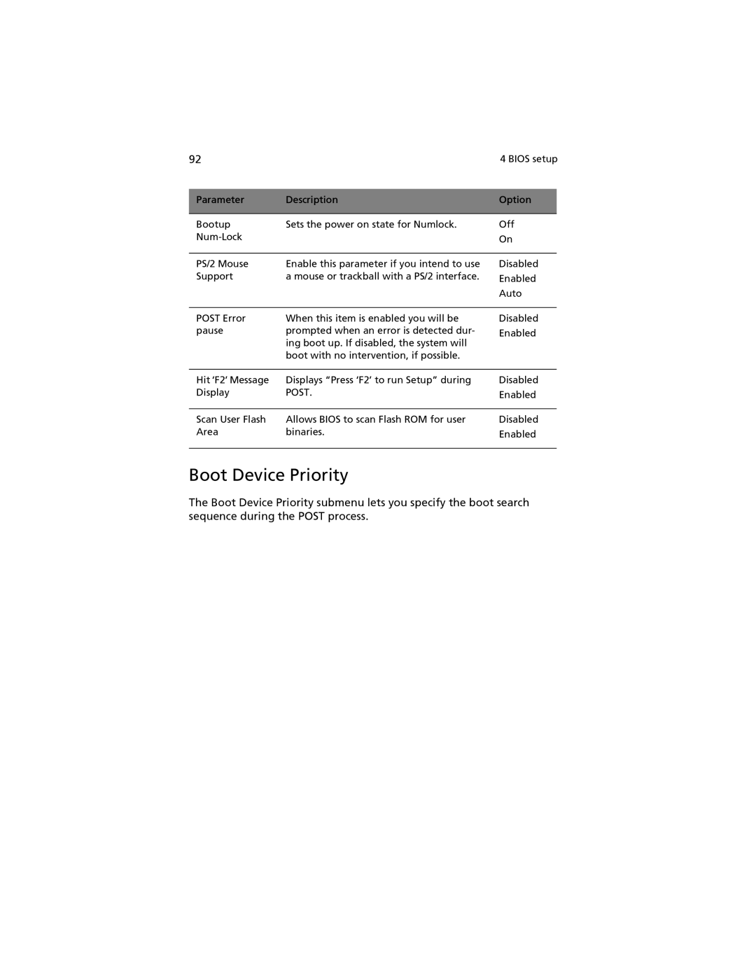 Acer G520 series manual Boot Device Priority, Post 