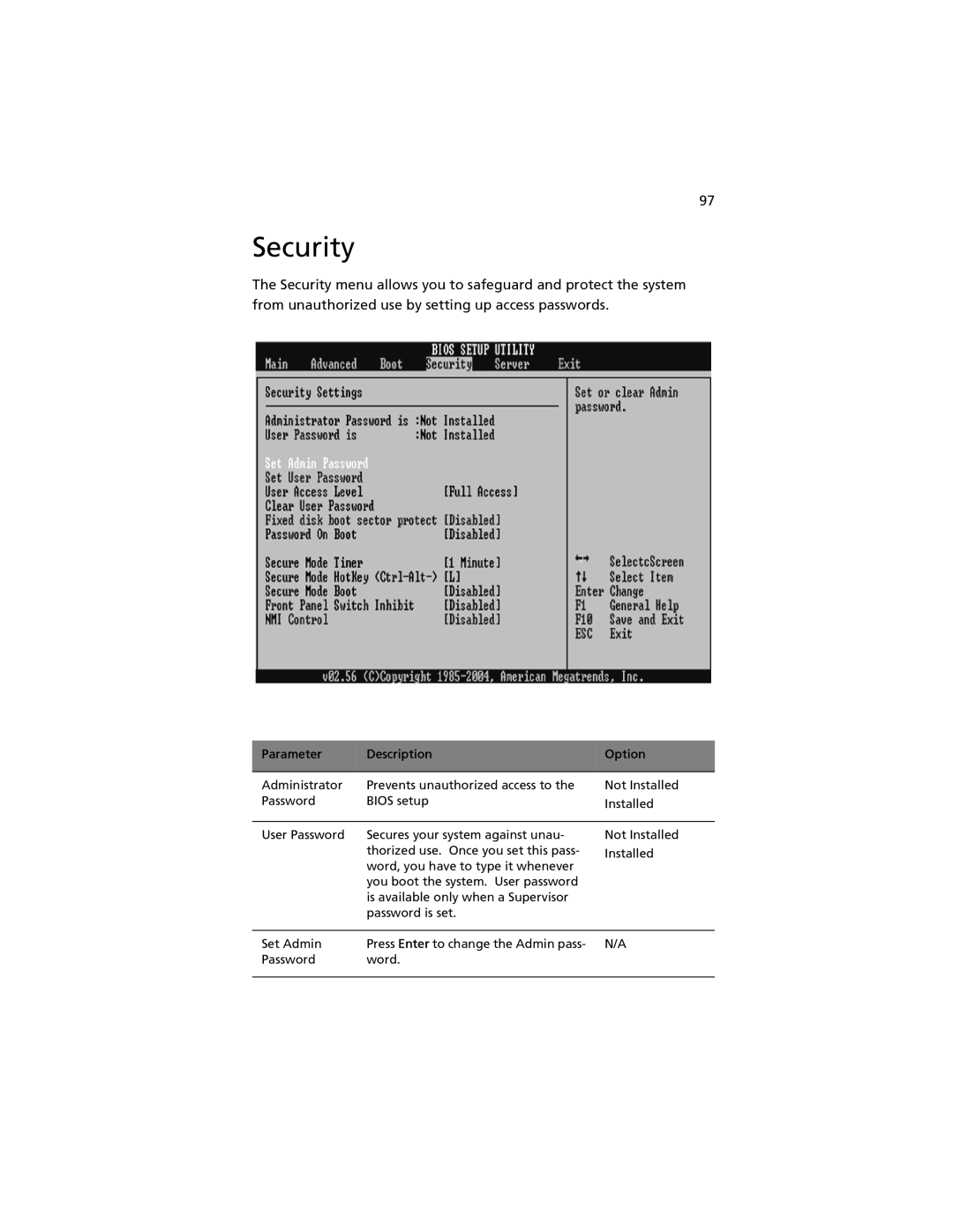 Acer G520 series manual Security 