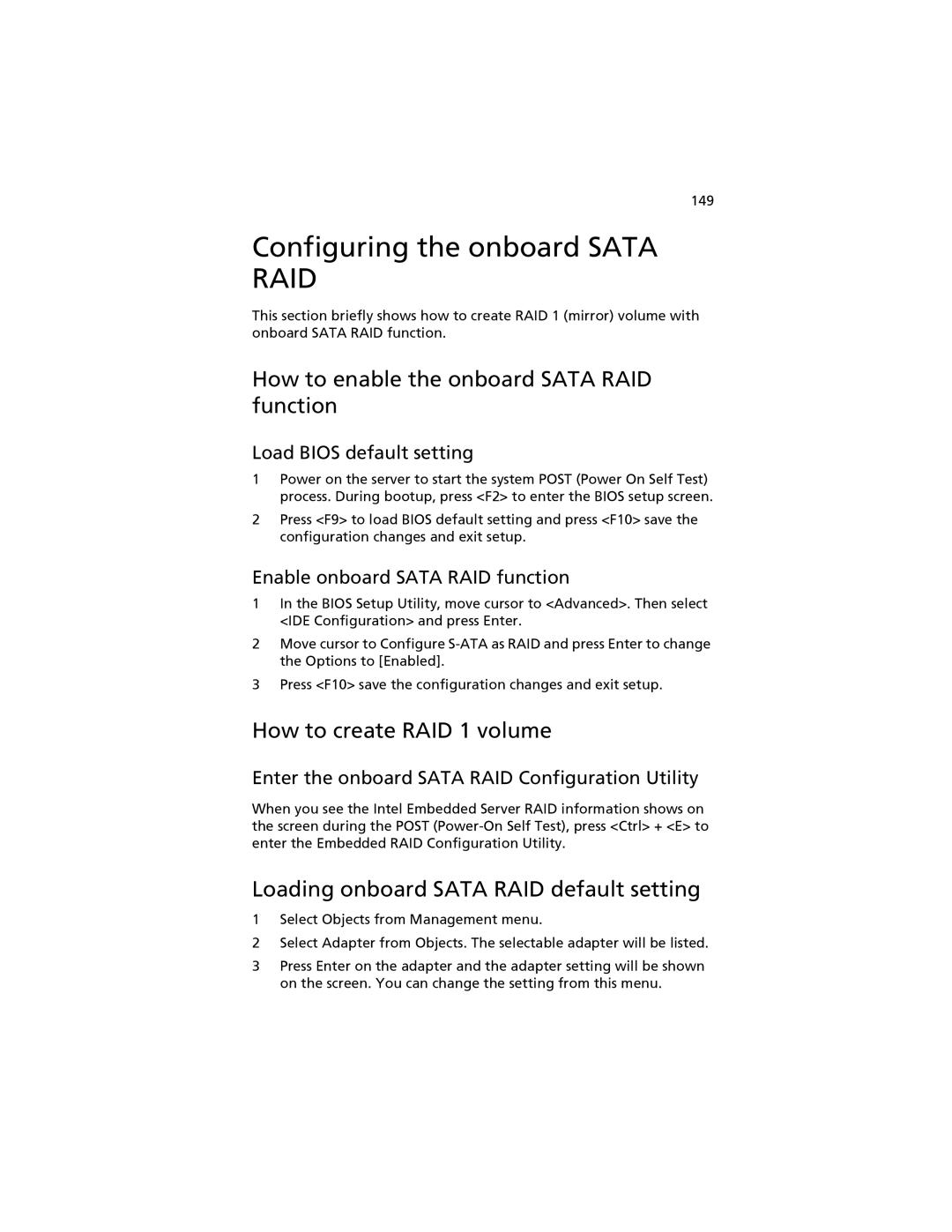 Acer G520 series manual Configuring the onboard Sata RAID, How to enable the onboard Sata RAID function 