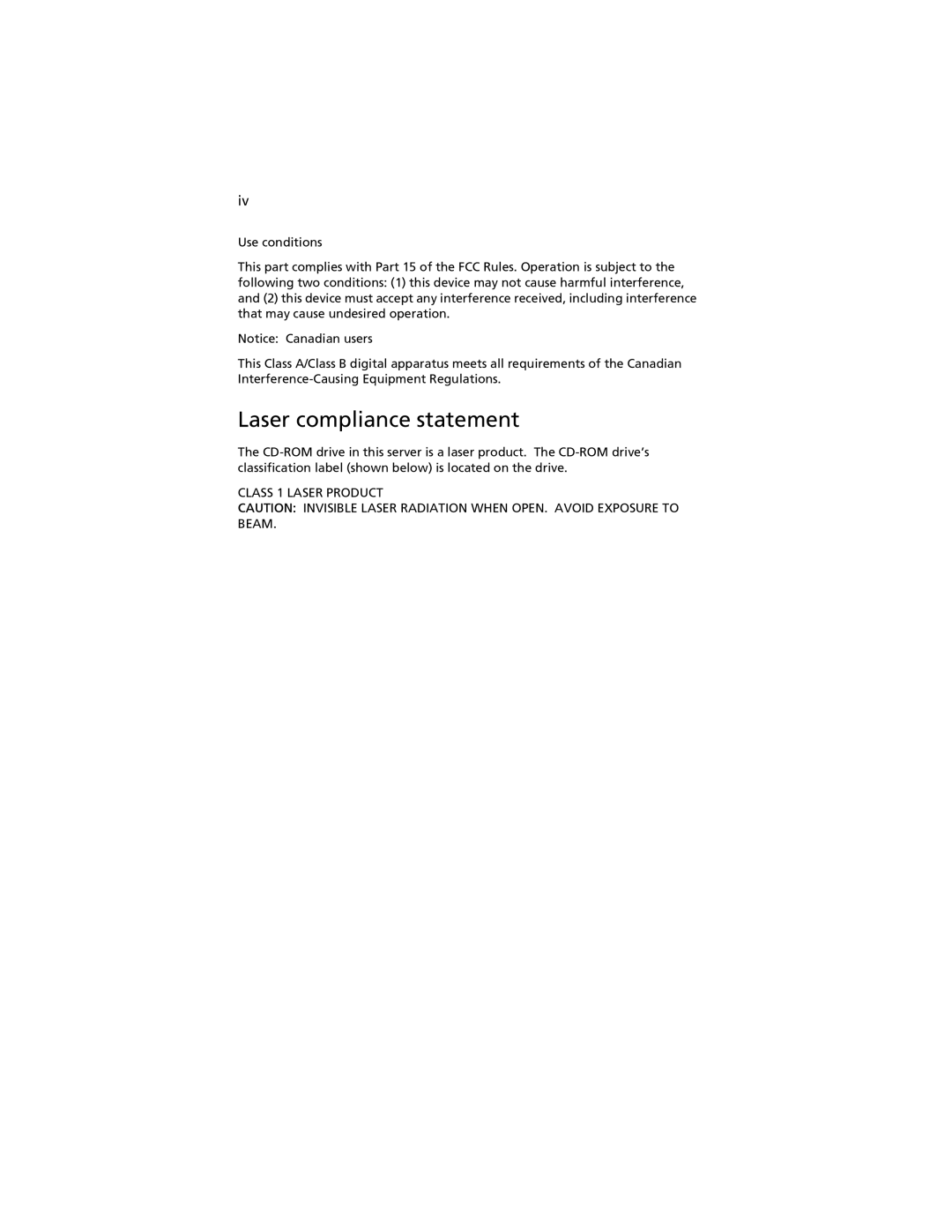 Acer G520 series manual Laser compliance statement, Class 1 Laser Product 