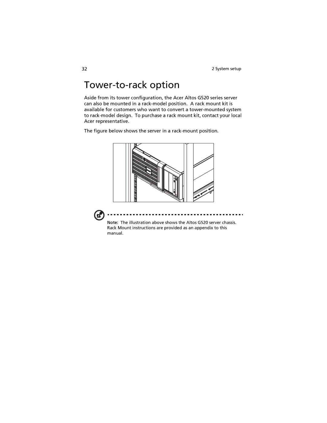 Acer G520 series manual Tower-to-rack option 