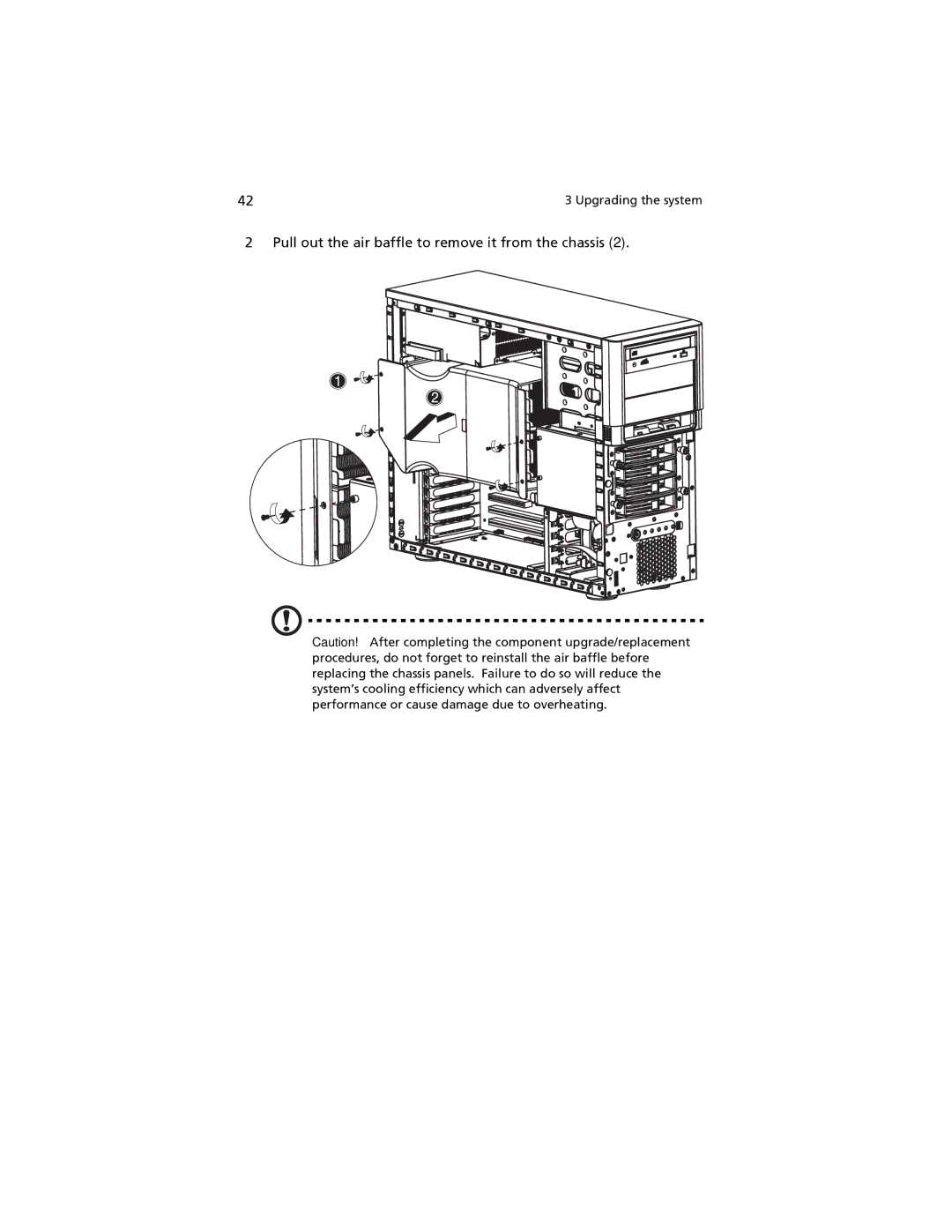 Acer G520 series manual Pull out the air baffle to remove it from the chassis 