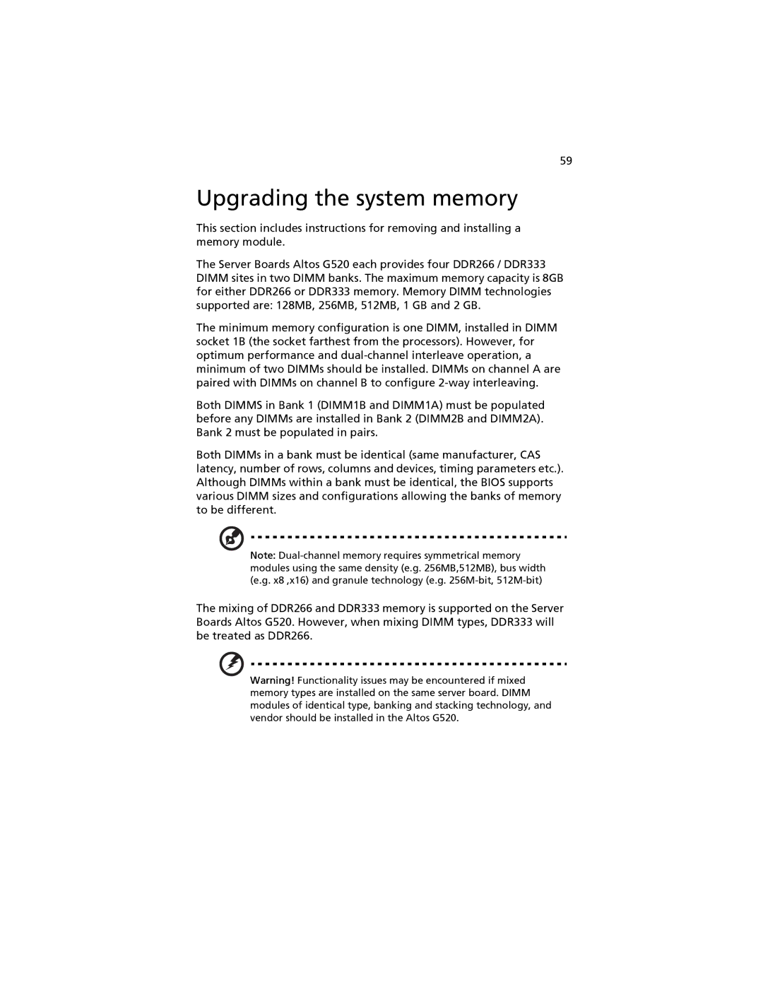 Acer G520 series manual Upgrading the system memory 