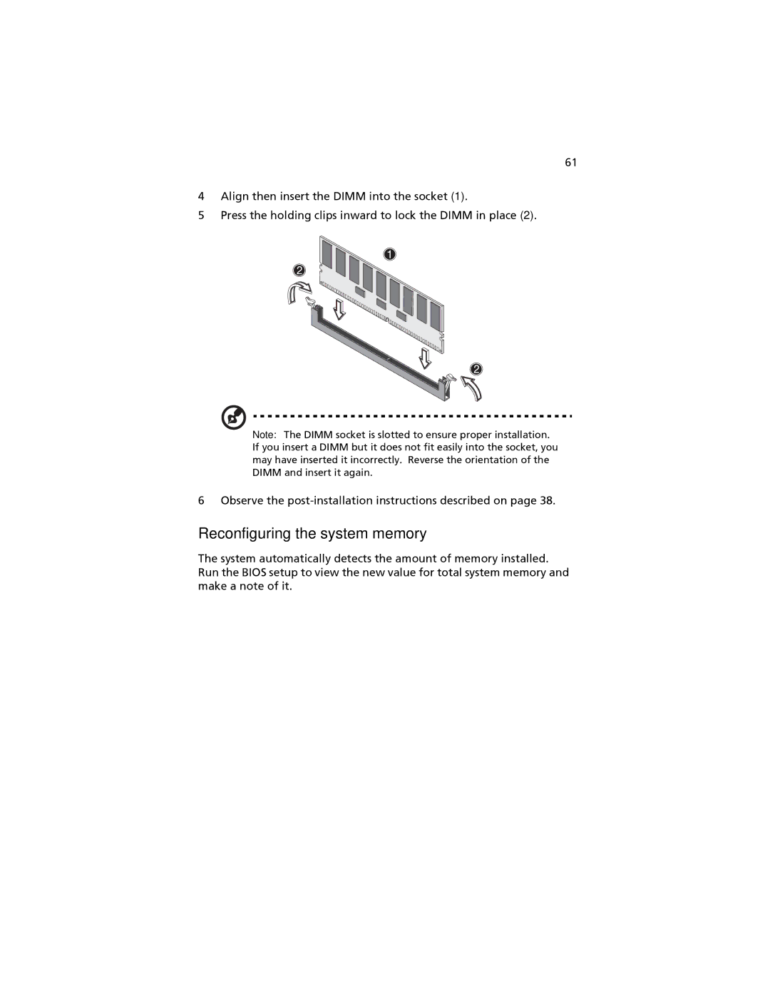 Acer G520 series manual Reconfiguring the system memory 