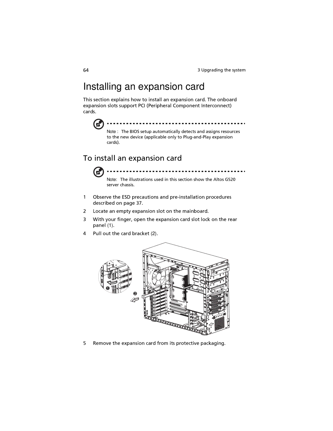 Acer G520 series manual Installing an expansion card, To install an expansion card 