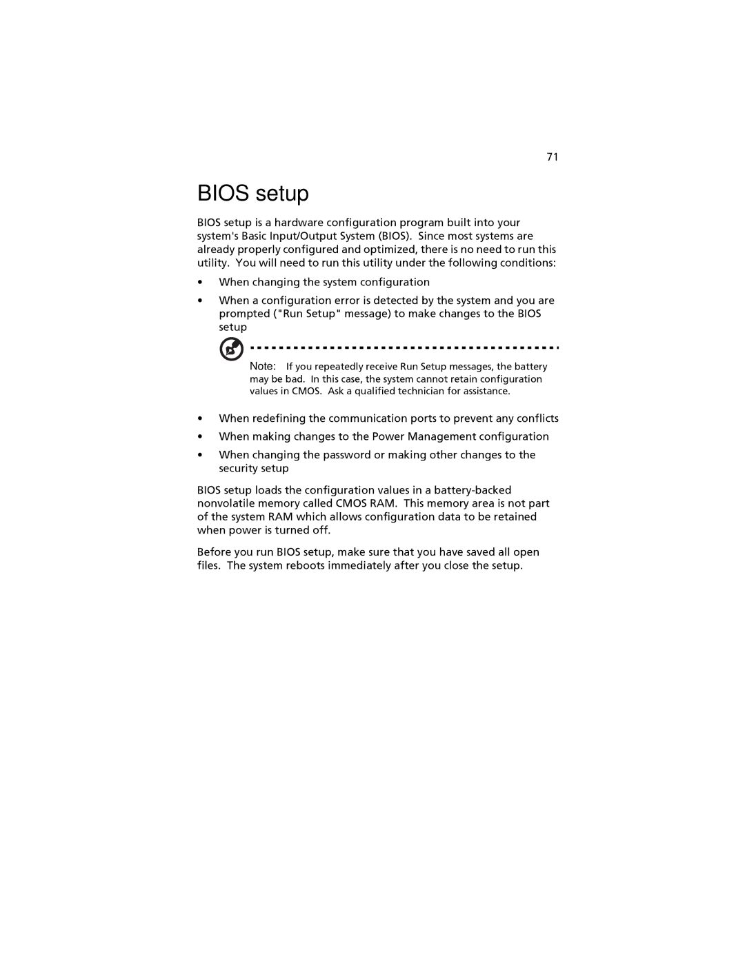 Acer G520 series manual Bios setup 