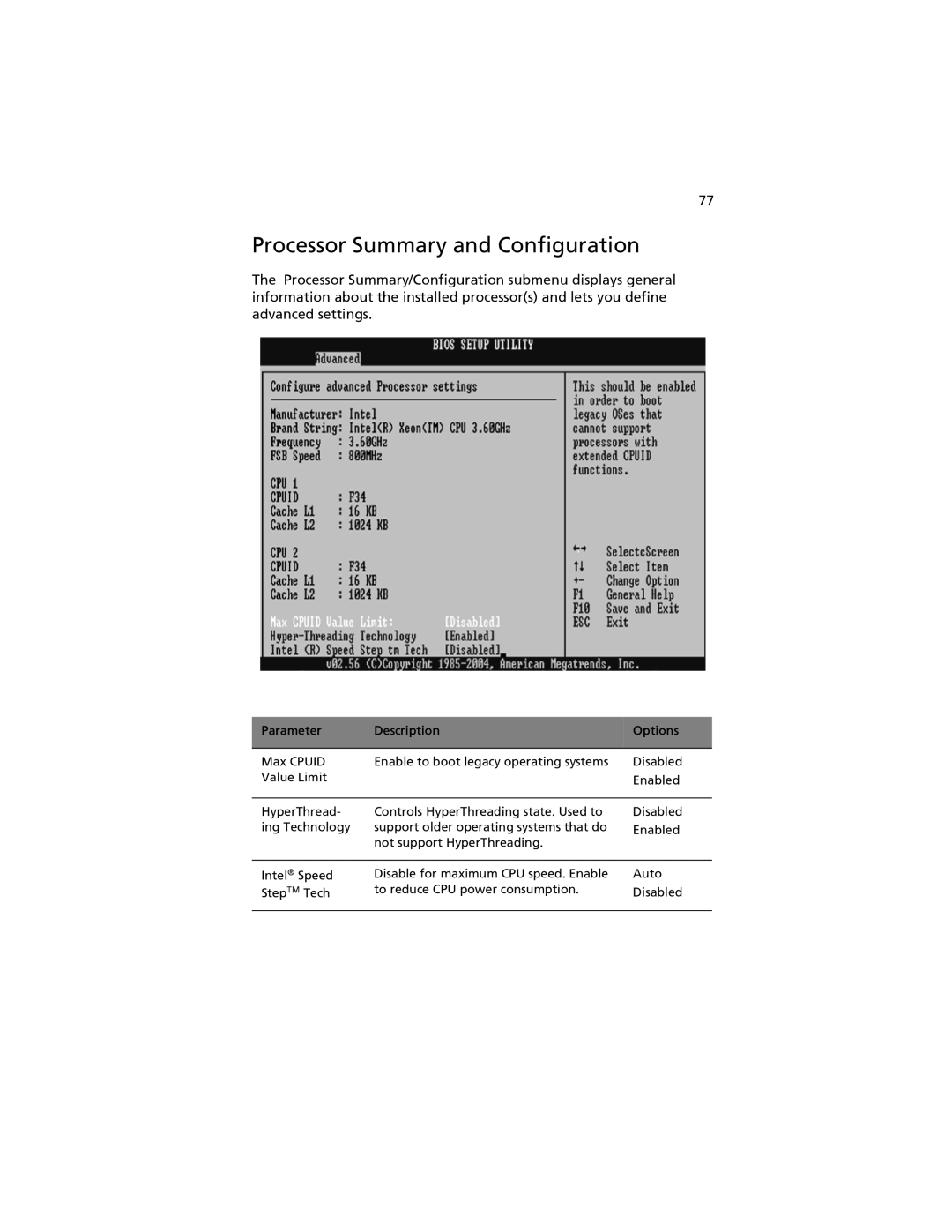 Acer G520 series manual Processor Summary and Configuration 