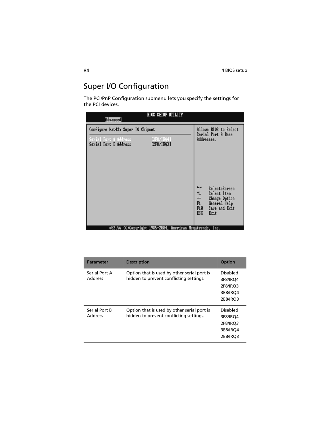 Acer G520 series manual Super I/O Configuration 