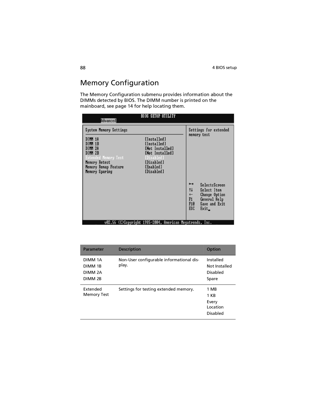 Acer G520 series manual Memory Configuration, Dimm 1A, Dimm 1B, Dimm 2A, Dimm 2B 