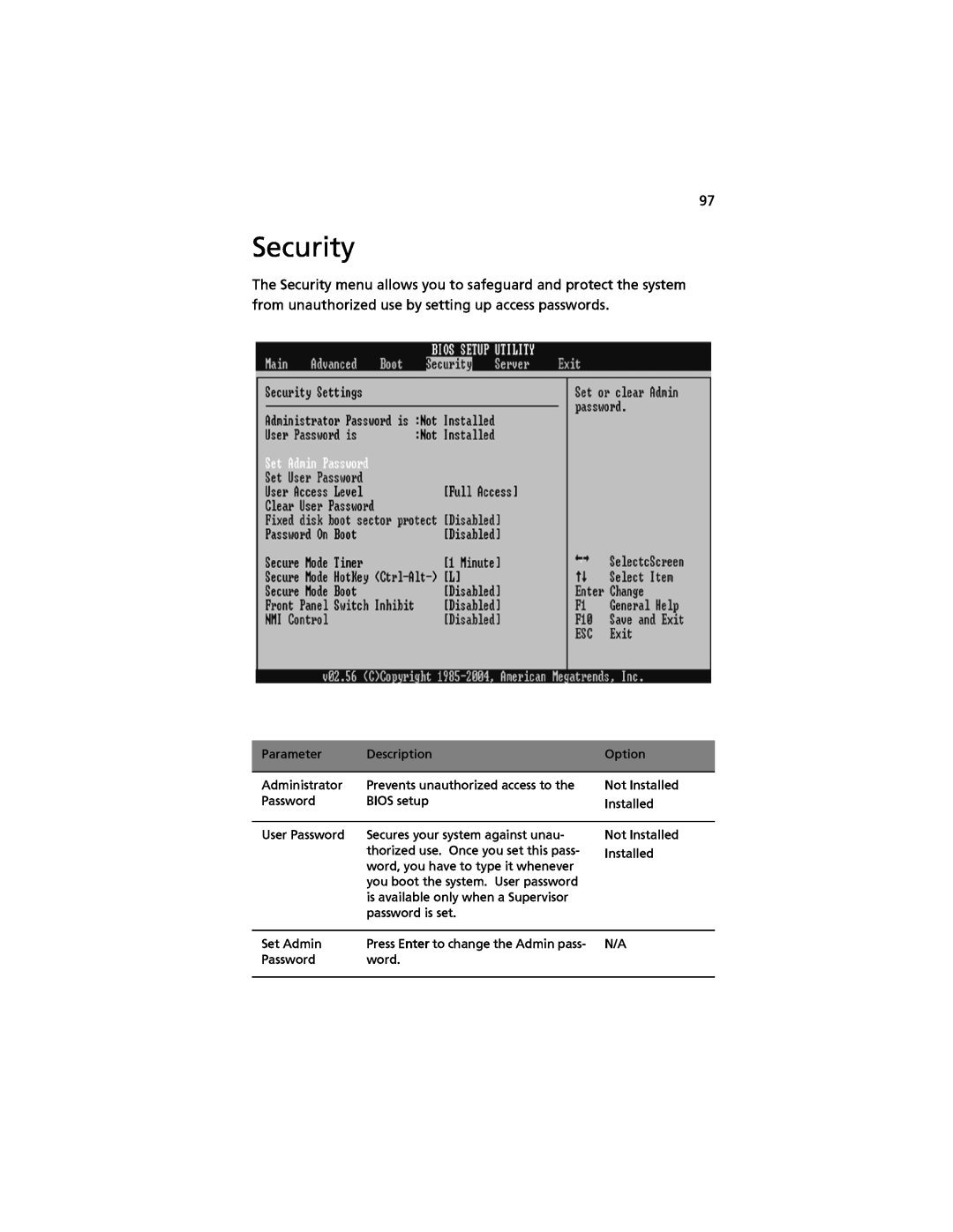 Acer G520 series manual Security 