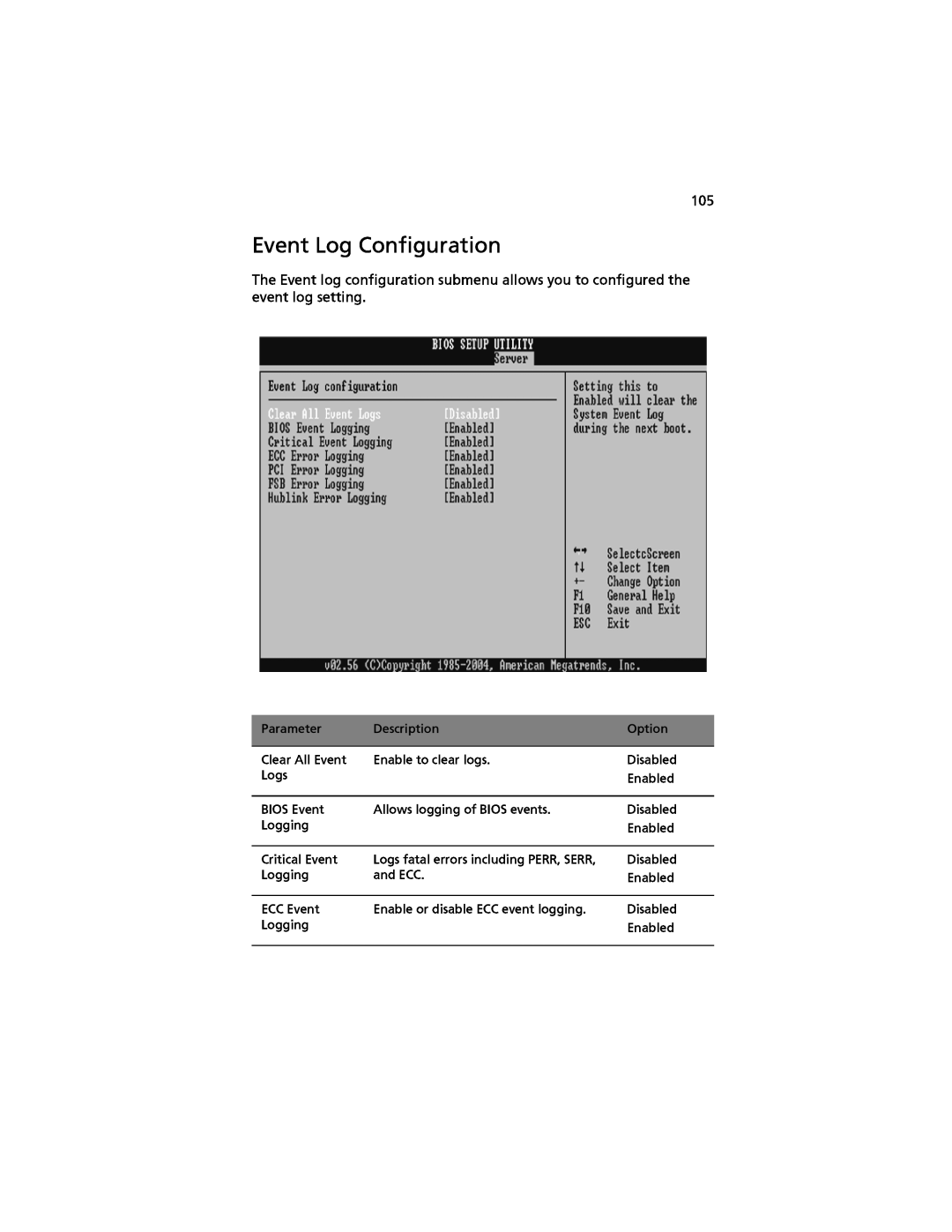 Acer G520 series manual Event Log Configuration 