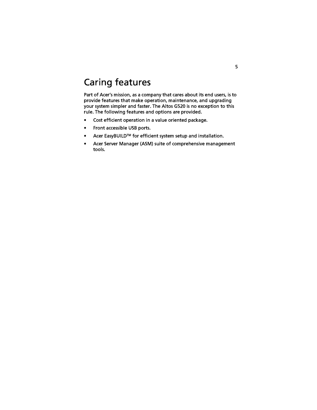 Acer G520 series manual Caring features 