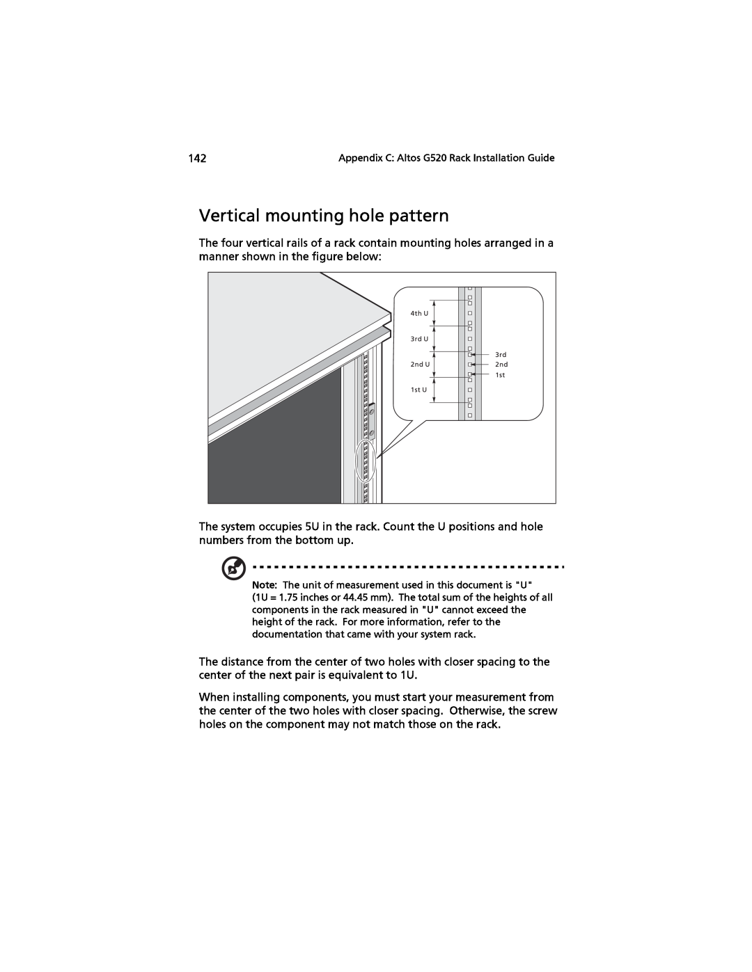 Acer G520 series manual Vertical mounting hole pattern 