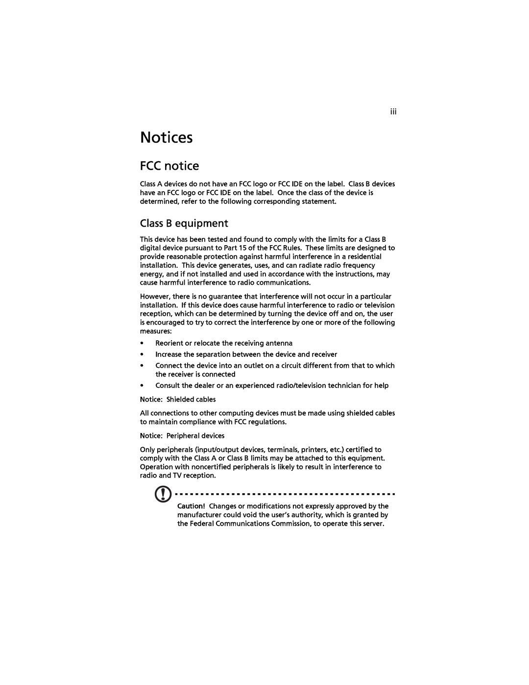 Acer G520 series manual Notices, FCC notice, Class B equipment 