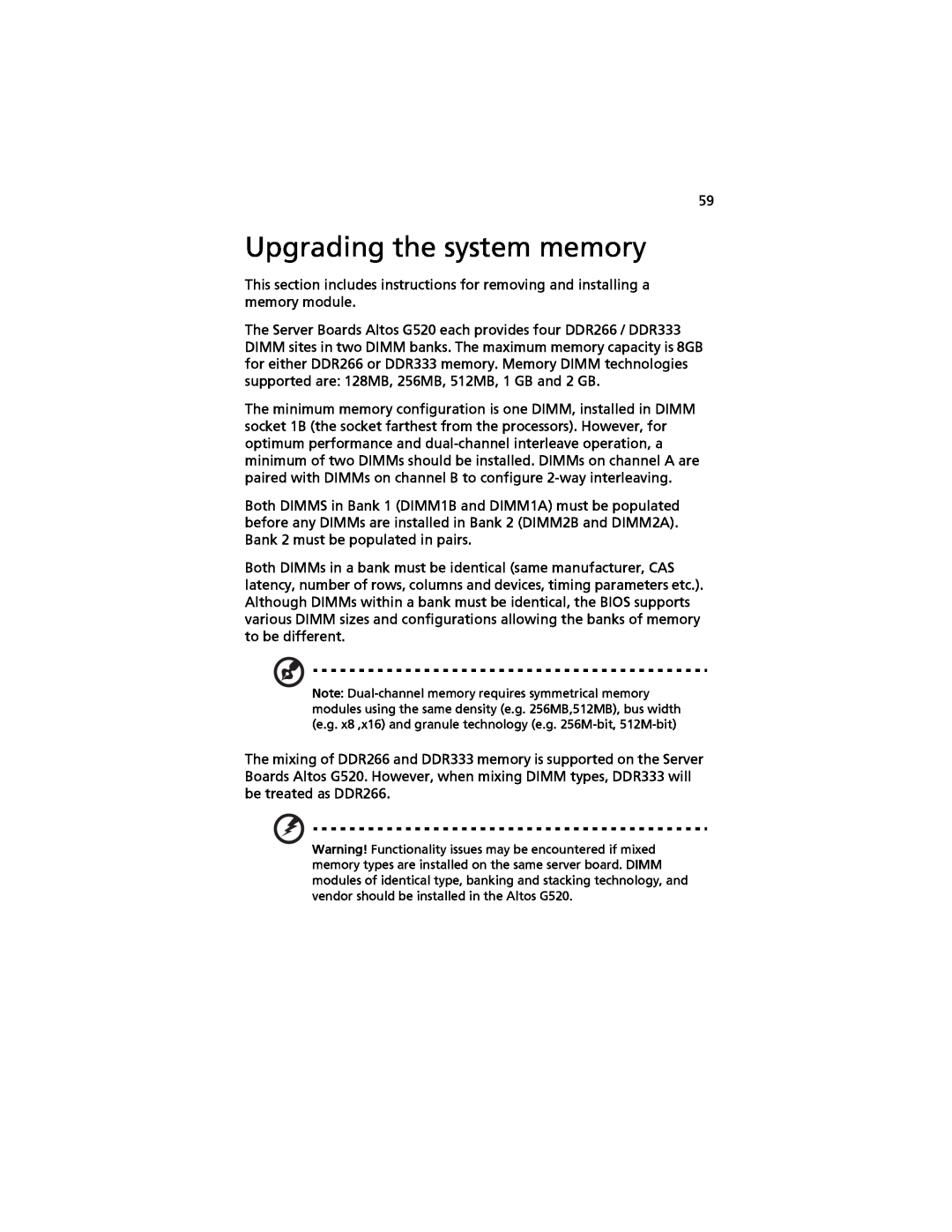 Acer G520 series manual Upgrading the system memory 