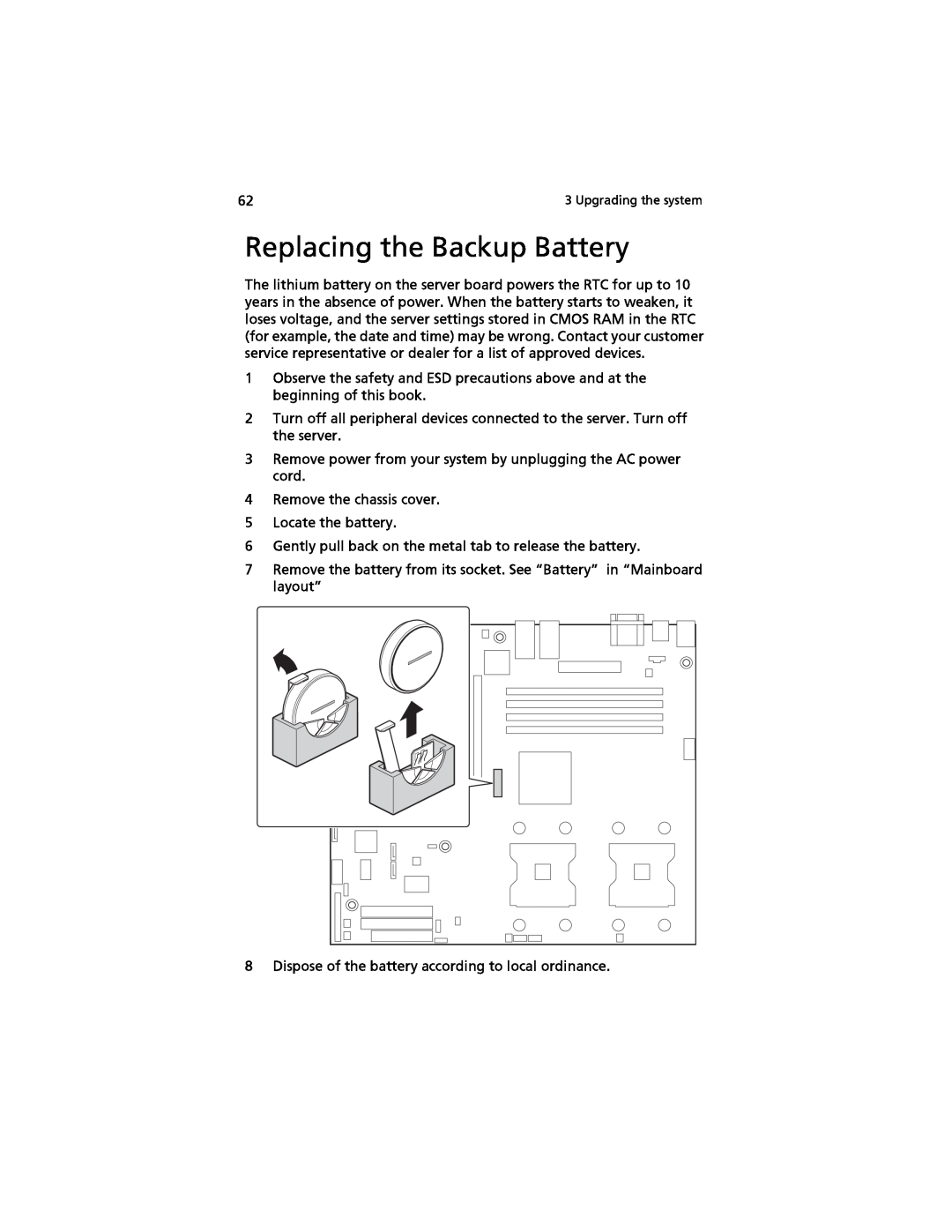 Acer G520 series manual Replacing the Backup Battery 