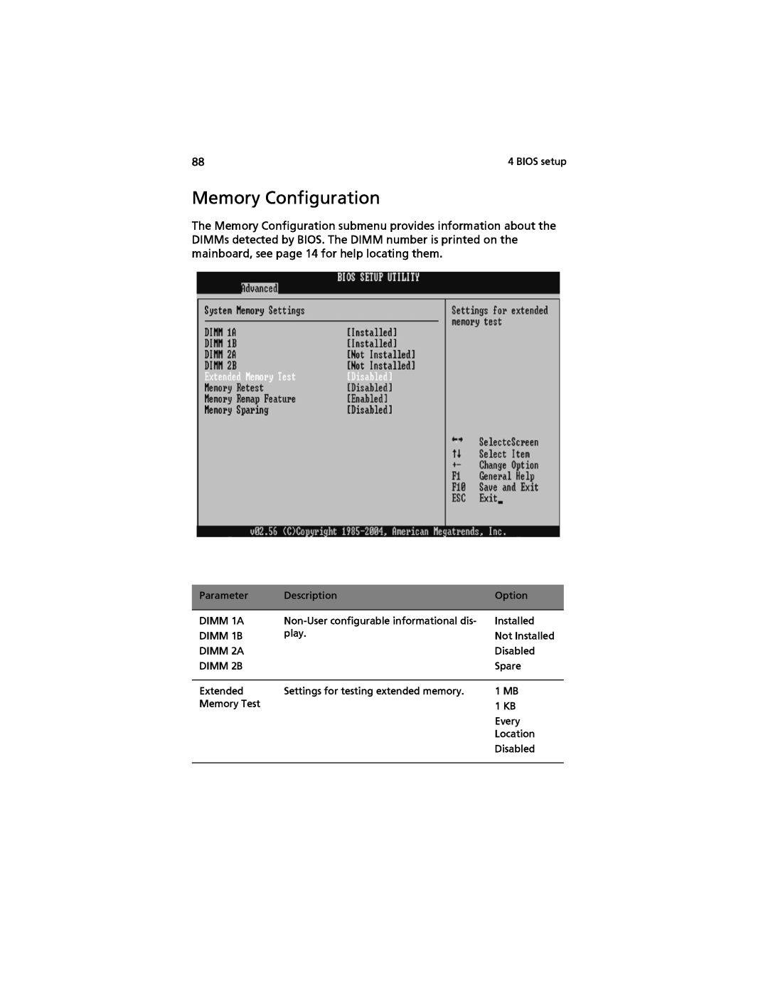 Acer G520 series manual Memory Configuration 