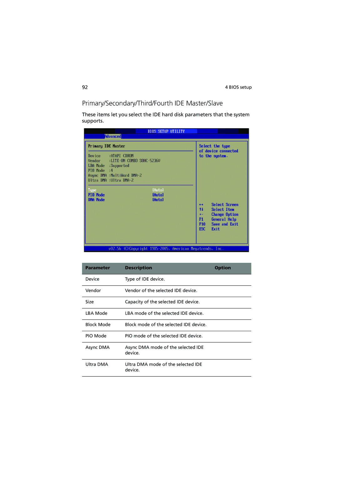 Acer G530 Series manual Primary/Secondary/Third/Fourth IDE Master/Slave 